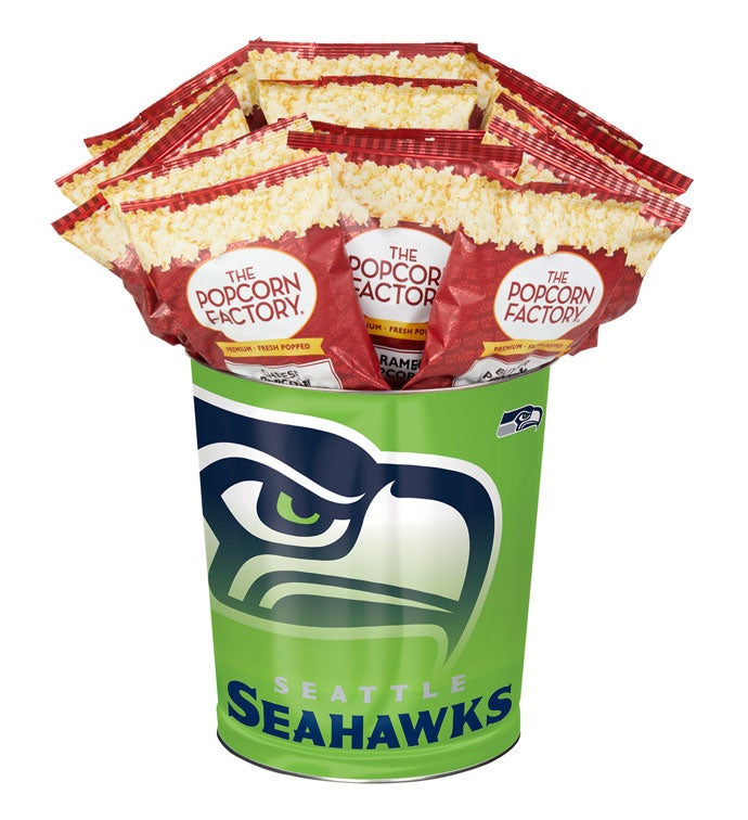 Seattle Seahawks Popcorn Tin with 15 Bags of Popcorn